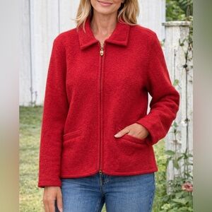 LISA INTERNATIONAL 100% Boiled Wool Red Zip Jacket Retro Y2K Classic Size M/L